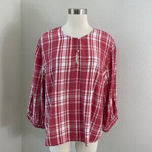 Old Navy Womens Plus XXL Pink Plaid Long Sleeve Shirt Top Blouse